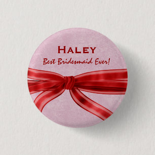 Bridesmaid Red Bow Custom Name V8 1 Inch Round Button