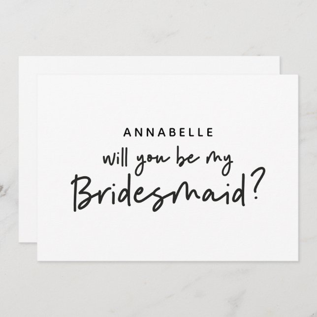 Bridesmaid request modern black white typography invitation (Front/Back)
