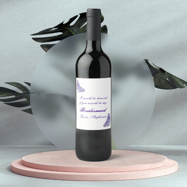 Bridesmaid Request Purple Butterfly Wine Label (Creator Uploaded)