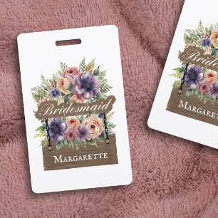 Bridesmaid Retro Rustic Colourful Floral Watercolo Badge