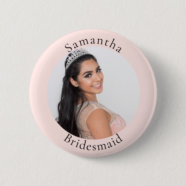 Bridesmaid rose gold blush photo name 2 inch round button (Front)