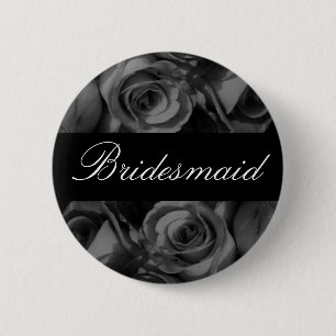 "Bridesmaid" Roses in Black and White 2 Inch Round Button