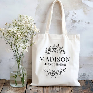 Bridesmaid | Rustic Greenery Custom Maid of Honor Tote Bag