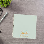 Bridesmaid sage green notebook<br><div class="desc">A sage green background colour.  Personalize and add your bridesmaid's name.  Golden handwritten style script.</div>