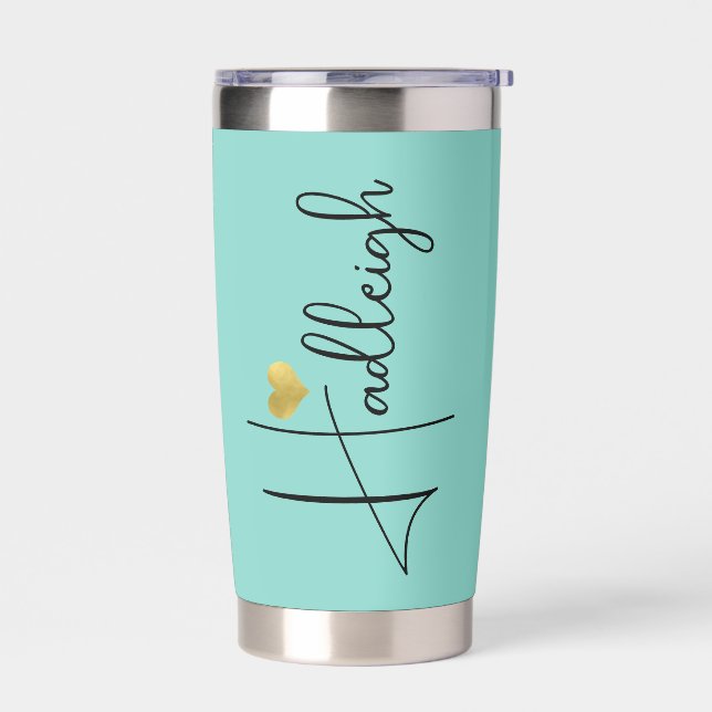 Bridesmaid | Script Name Gold Heart Aqua Insulated Tumbler (Left)