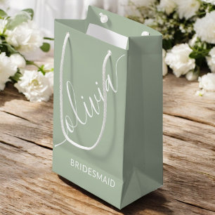 Bridesmaid Script Sage Green Minimalist Elegant Small Gift Bag