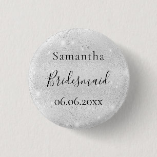 Bridesmaid silver sparkle elegant name 1 inch round button