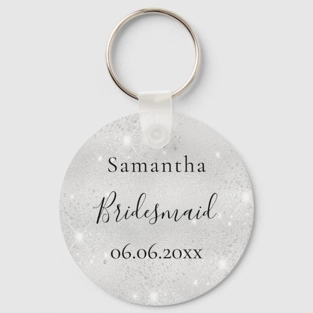 Bridesmaid silver sparkle elegant name keychain (Front)