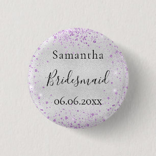 Bridesmaid silver violet sparkle elegant name 1 inch round button