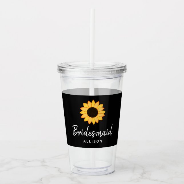 Bridesmaid Sunflower Country Wedding Personalized Acrylic Tumbler (Front)