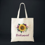 Bridesmaid Sunflower Plum Floral String Lights Tote Bag<br><div class="desc">This bridesmaid tote bag features a watercolor sunflower and plum purple roses design with string lights. You can personalize it with a name. Please visit our store for more products featuring this design that you can customize for your needs.</div>