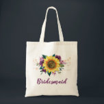 Bridesmaid Sunflower Plum Floral String Lights Tote Bag<br><div class="desc">This bridesmaid tote bag features a watercolor sunflower and plum purple roses design with string lights. You can personalize it with a name. Please visit our store for more products featuring this design that you can customize for your needs.</div>