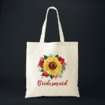 Bridesmaid Sunflower Red Rose Floral Tote Bag<br><div class="desc">This bridesmaid tote bag features a watercolor sunflower and red roses design. You can personalize it with a name. Please visit our store or our collection pages for more products featuring this design that you can customize for your needs.</div>