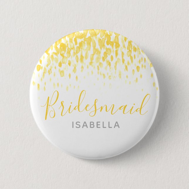 Bridesmaid sunshine yellow abstract art wedding 2 inch round button (Front)