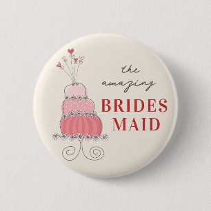 BRIDESMAID Sweet Pink Wedding Cake Name Tag Button