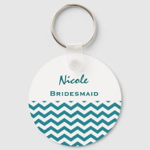 Bridesmaid Teal and White Chevrons V08 Keychain