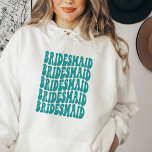 Bridesmaid Teal Personalized Matching Bridal Party Hoodie<br><div class="desc">Are you planning a beach themed bachelorette party or wedding? If so, this is the perfect hoodie sweatshirt for you! It features a retro 70s look with matching bridesmaids teal hoodies. The hoodie is made of a comfortable and warm fabric, perfect for a hot summer day. The bride and her...</div>