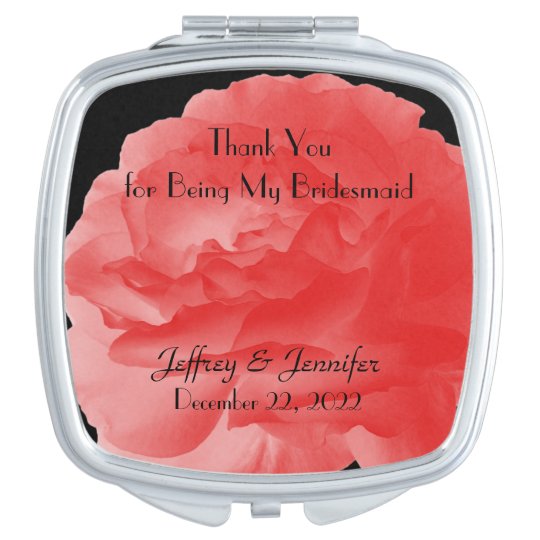 Bridesmaid Thank You Custom Compact Mirror Coral