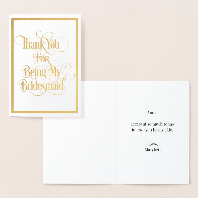 Bridesmaid Thank You Gold Foil Card (Display)