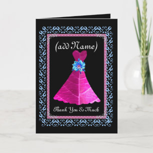 BRIDESMAID Thank You - MAGENTA Gown and Lace Trim Card