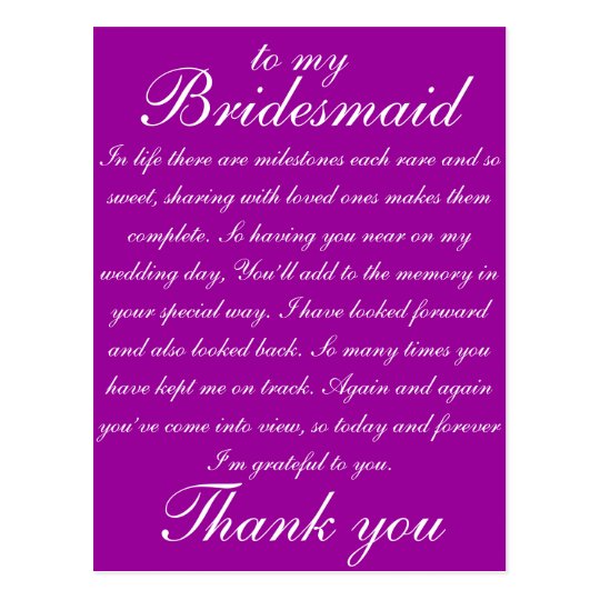 Bridesmaid Thank you Postcard