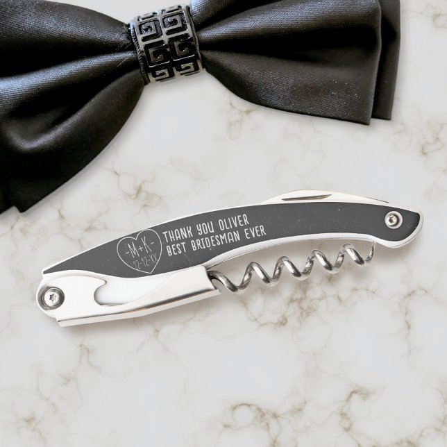 Bridesmaid Thank You Rustic Chalkboard Corkscrew (Do you know the Best Bridesman ever? This is a wedding favor just for him -works for bridesmaids too)