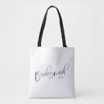 Bridesmaid Tote Bag Black White Sweet Calligraphy<br><div class="desc">Modern bridesmaid tote bag with black handles. Sweet calligraphy with personalized name on both front and back. Designed by Kimberly Brett.</div>