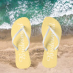 Bridesmaid Trendy Buttercup Yellow Colour Flip Flops<br><div class="desc">Gift your wedding bridesmaids with these stylish bridesmaid flip flops that are a trendy,  buttercup yellow colour along with white,  stylized script to complement your similar wedding colour scheme. Select foot size along with other options. You may customize your flip flops to change colour to your desire.</div>