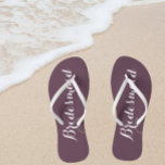 Bridesmaid Trendy Eggplant Colour Flip Flops<br><div class="desc">Gift your wedding bridesmaids with these stylish bridesmaid flip flops that are trendy,  eggplant colour along with white,  stylized script to complement your similar wedding colour scheme. Select foot size along with other options. You may customize your flip flops to change colour to your desire.</div>