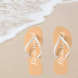 Bridesmaid Trendy Peach Colour Flip Flops<br><div class="desc">Gift your wedding bridesmaids with these stylish bridesmaid flip flops along with white,  stylized script that are a trendy peach colour to complement your similar wedding colour scheme. Select foot size along with other options. You may customize your flip flops to change colour to your desire.</div>