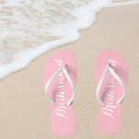 Bridesmaid Trendy Pink Colour Flip Flops<br><div class="desc">Gift your wedding bridesmaids with these stylish bridesmaid flip flops that are a trendy,  pink colour along with white,  stylized script to complement your similar wedding colour scheme. Select foot size along with other options. You may customize your flip flops to change colour to your desire.</div>