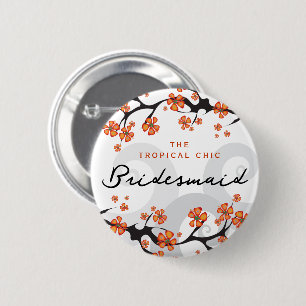 BRIDESMAID Tropical Flower Swirls Wedding Name Tag 2 Inch Round Button