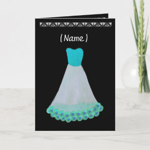 Bridesmaid TURQUOISE & WHITE Gown & Flowered Trim Invitation