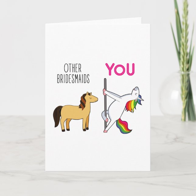 Bridesmaid Unicorn Funny Wedding Holiday Card (Front)