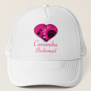"Bridesmaid" - w/ Name_ Neon Pink Daisy Heart [b] Trucker Hat