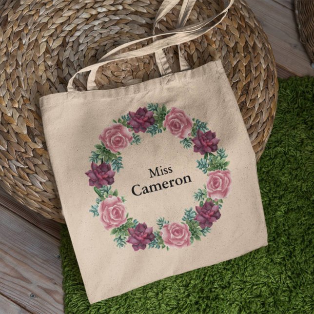 Bridesmaid Watercolor Succulents Floral Tote Bag (Creator Uploaded)