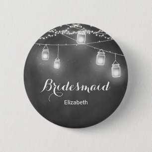 Bridesmaid Wedding Black White String Lights 2 Inch Round Button