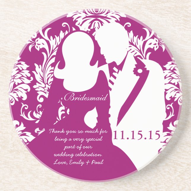 Bridesmaid Wedding Bride & Groom Coasters (Front)