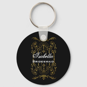 Bridesmaid Wedding Favour Black Gold Ornate B029 Keychain