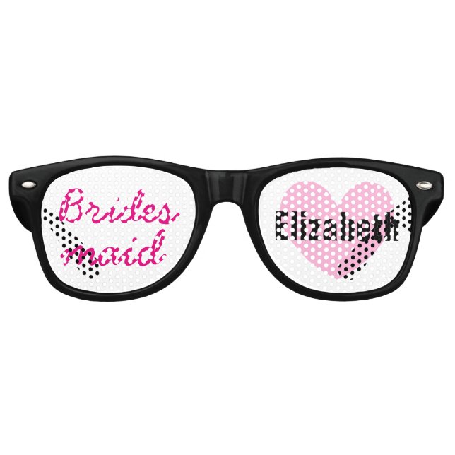 Bridesmaid Wedding Favour Black Pink Name A02 Retro Sunglasses (Front)