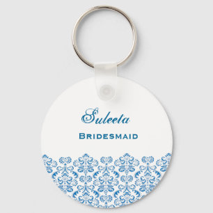Bridesmaid Wedding Favour Blue Damask Lace B039 Keychain