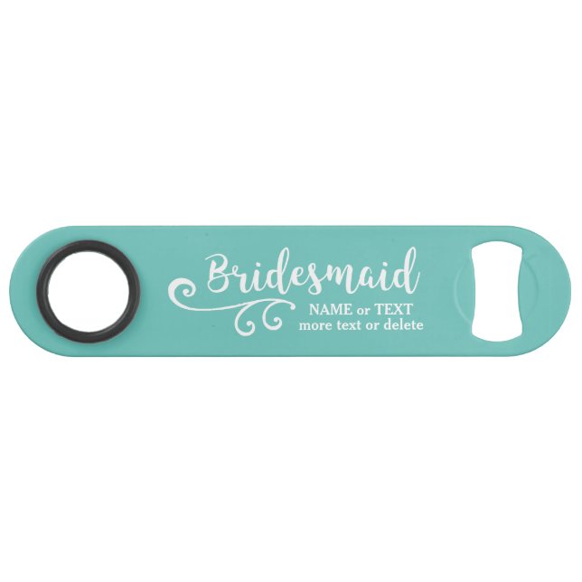 Bridesmaid Wedding Favour Name or Monogram Script Bar Key (Front (Horizontal))