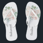 Bridesmaid Wedding Favour Pink Floral Eucalyptus Flip Flops<br><div class="desc">These personalized pink floral eucalyptus bridesmaid flip flops will make the perfect wedding party favour for all your bridesmaids.  Bridesmaid text can be changed to Maid of Honour or any other text of your choice.</div>