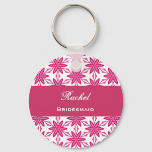 Bridesmaid Wedding Favour Pink Star Flowers V023 Keychain
