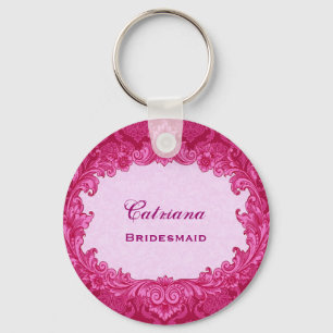 Bridesmaid Wedding Favour Pink Vintage Damask G302 Keychain