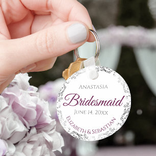 Bridesmaid Wedding Gift Cassis Purple & Gray Lacy Keychain