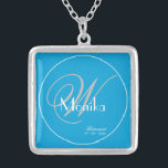 Bridesmaid Wedding Gift Elegant Monogram Script  Silver Plated Necklace<br><div class="desc">Wedding Bridesmaid Gift Elegant Monogram Personalized Name Script Chic Turquoise Blue Silver Plated Necklace. Click personalize this template to customize it with the Bridesmaid's name, and the date quickly and easily. Wedding Bridesmaid Gift Elegant Monogram Script Silver Plated Necklace, is part of the Bridesmaid Gift collection in this store. 30...</div>