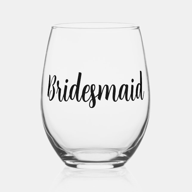 Bridesmaid Wedding Stemless Wine Glass (Front)