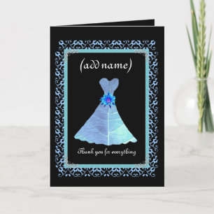 BRIDESMAID Wedding Thank You - Blue Gown Lace Trim Card