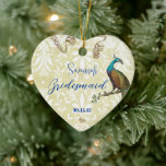 Bridesmaid White Distressed Damask Vintage Peacock Ceramic Ornament<br><div class="desc">Wedding Keepsake Wedding Party Necklaces - to change background colour - click customize - click edit - choose last tool in drop down menu and choose from one of the colours shown or enter your rgb hex code for your custom wedding colour- to change font colour select the text you...</div>